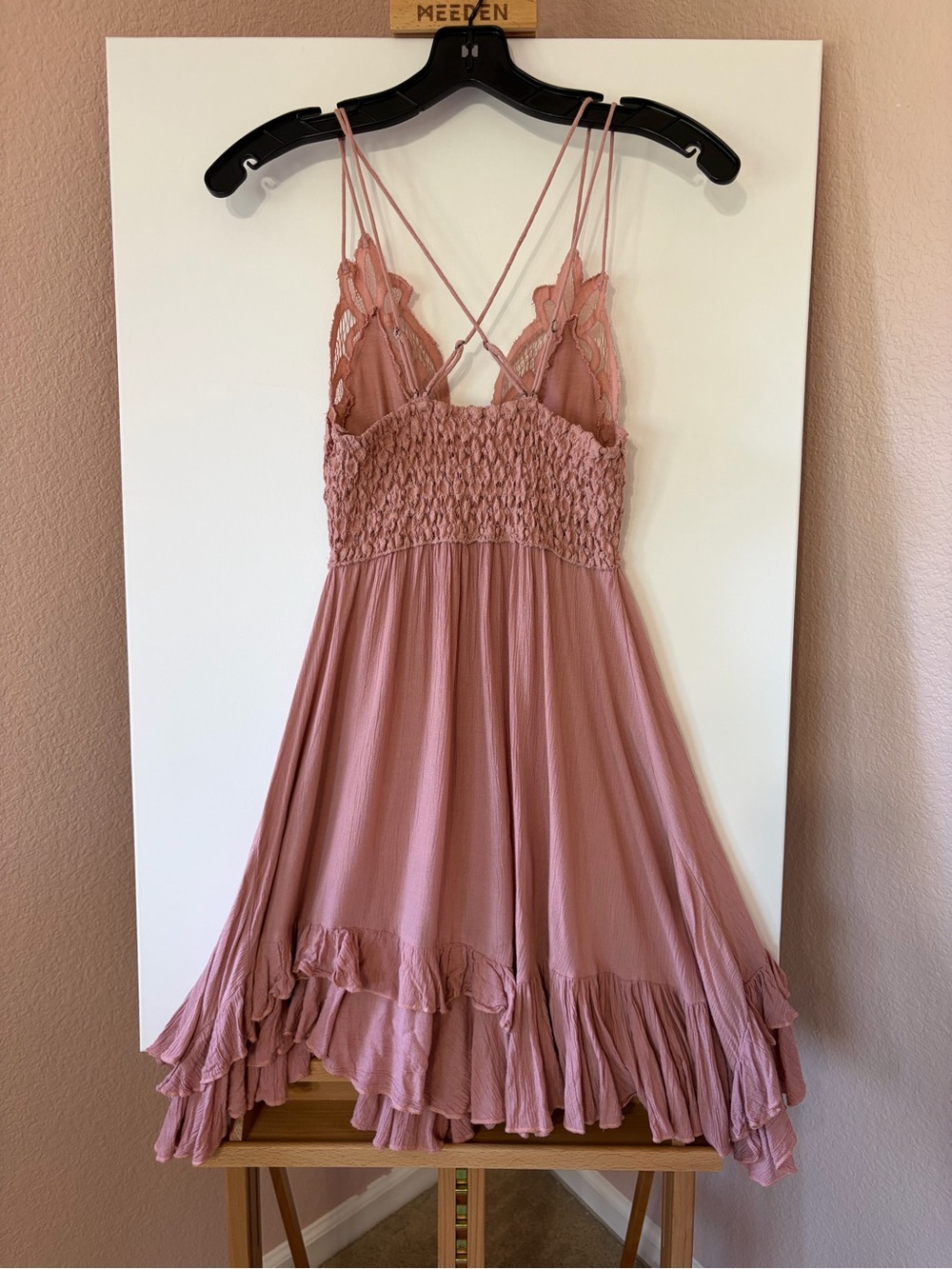 Free People FP ONE Adella Slip Dress Rose Pink Lace Ruffle Boho Mini Size Small - Picture 4 of 7